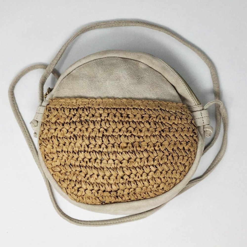 Suede Cream Round Crossbody Paper Woven Leather Bag